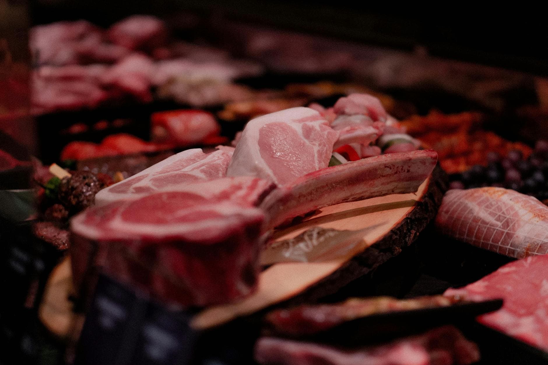 Butcher counter with fresh meat