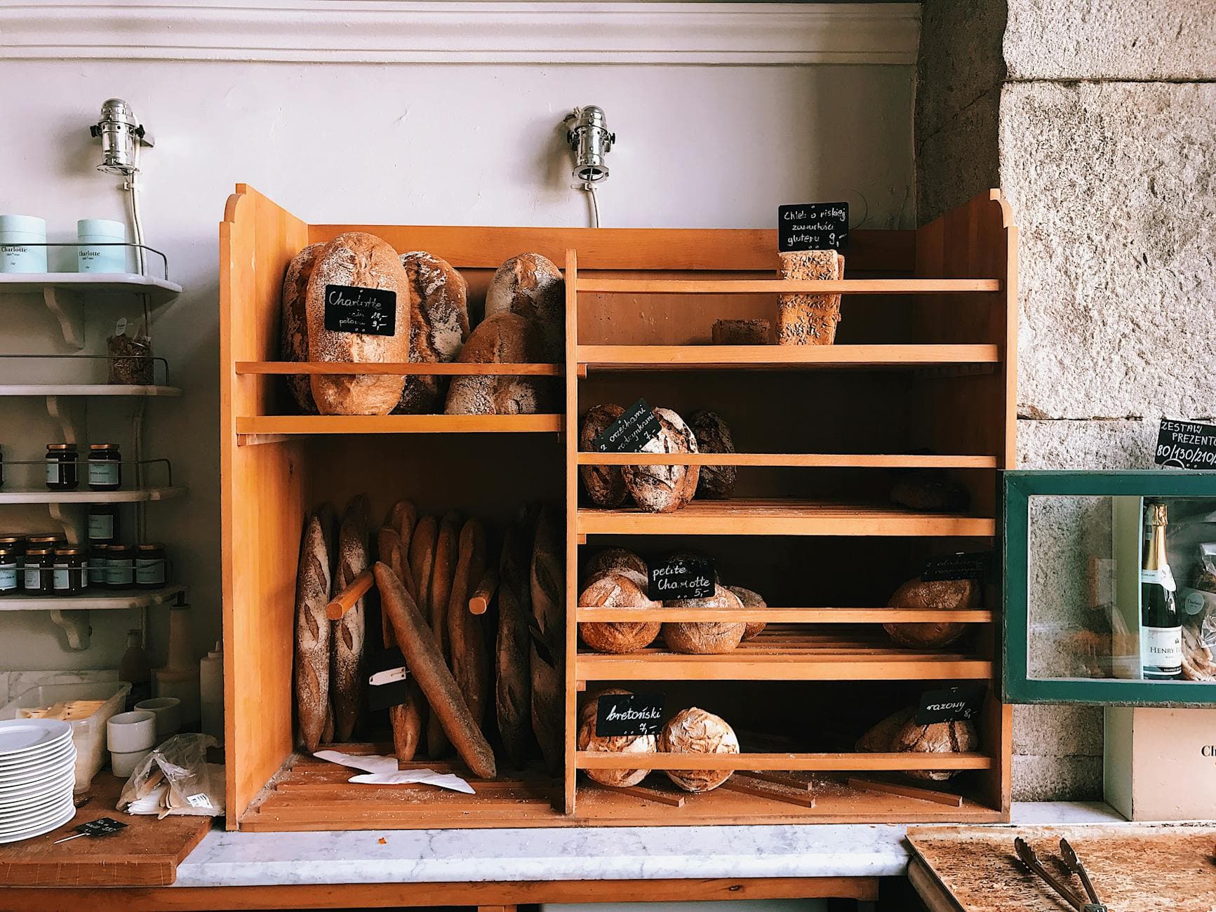 In-store bakery bread shelves